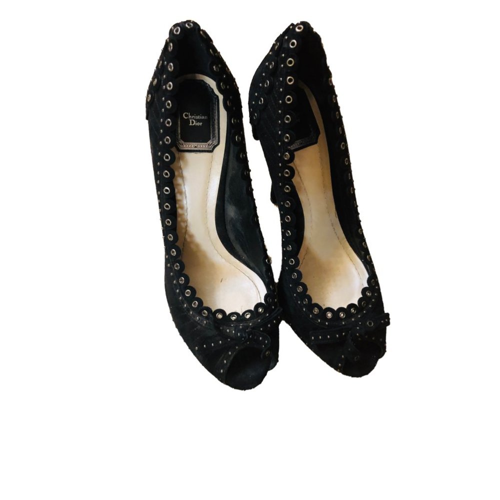Christian Dior Black Suede Studded Pumps Size 39 - Picture 5 of 7